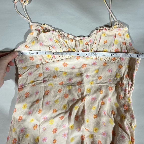 ELODIE ~ Cream Floral Mini Dress Adjustable Tie Straps 90s 70s Y2K - Picture 9 of 11